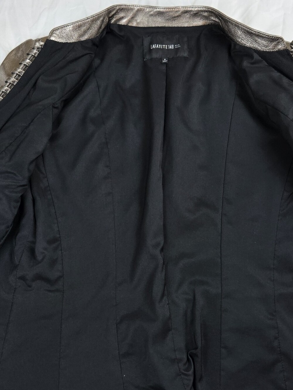 Lafayette 148 New York 100% Leather Metallic Gold Jacket Women's Size 6 Luxury - Picture 6 of 13